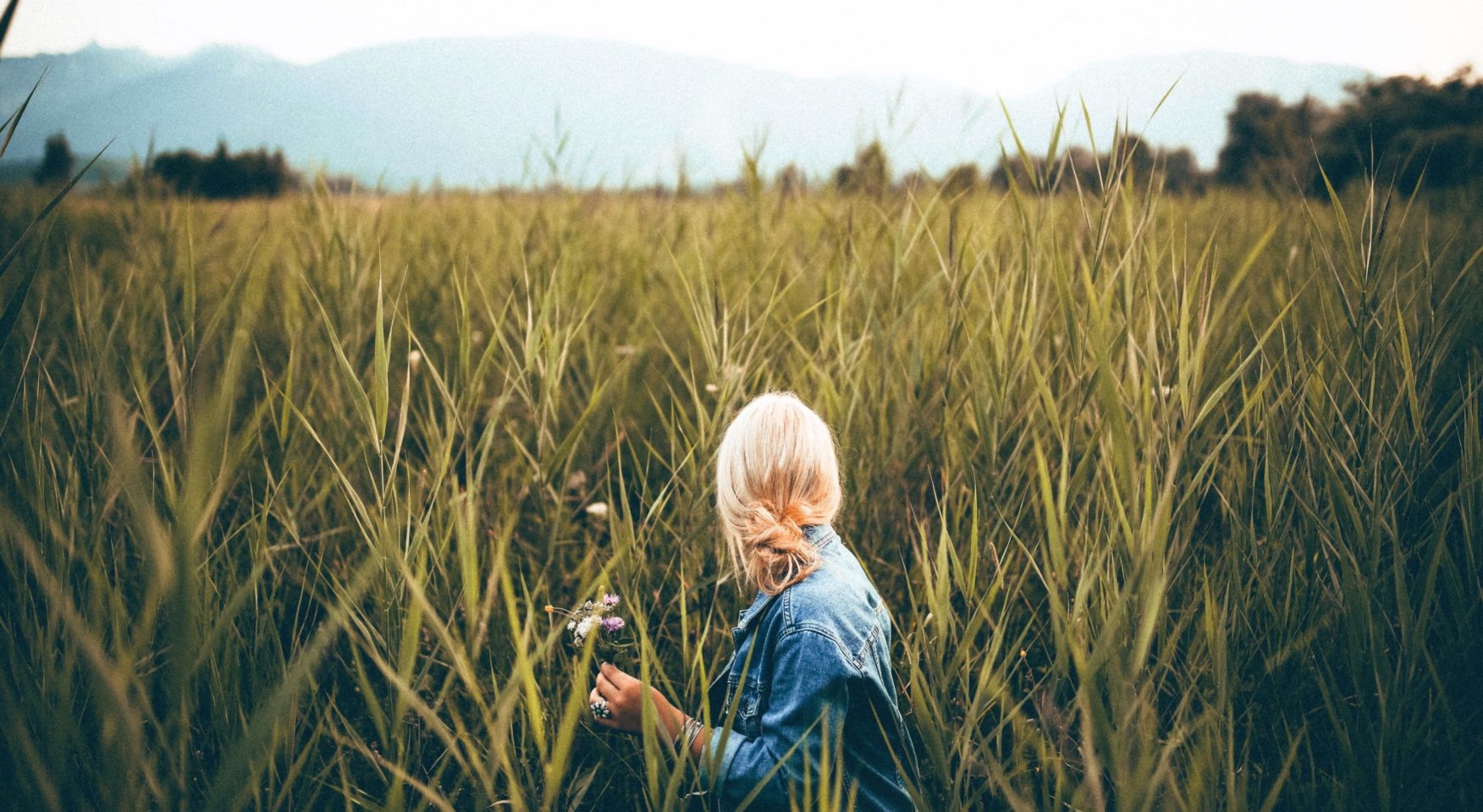 blonde woman in field of reeds